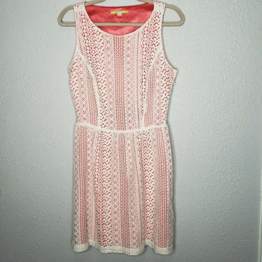 Gianni Bini White Lace Dress w/ Pink Liner - M